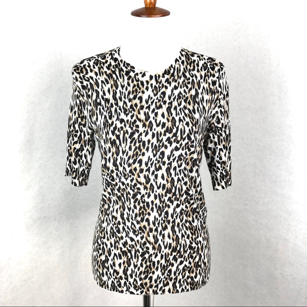 White House Black Market Leopard Print Blouse Top